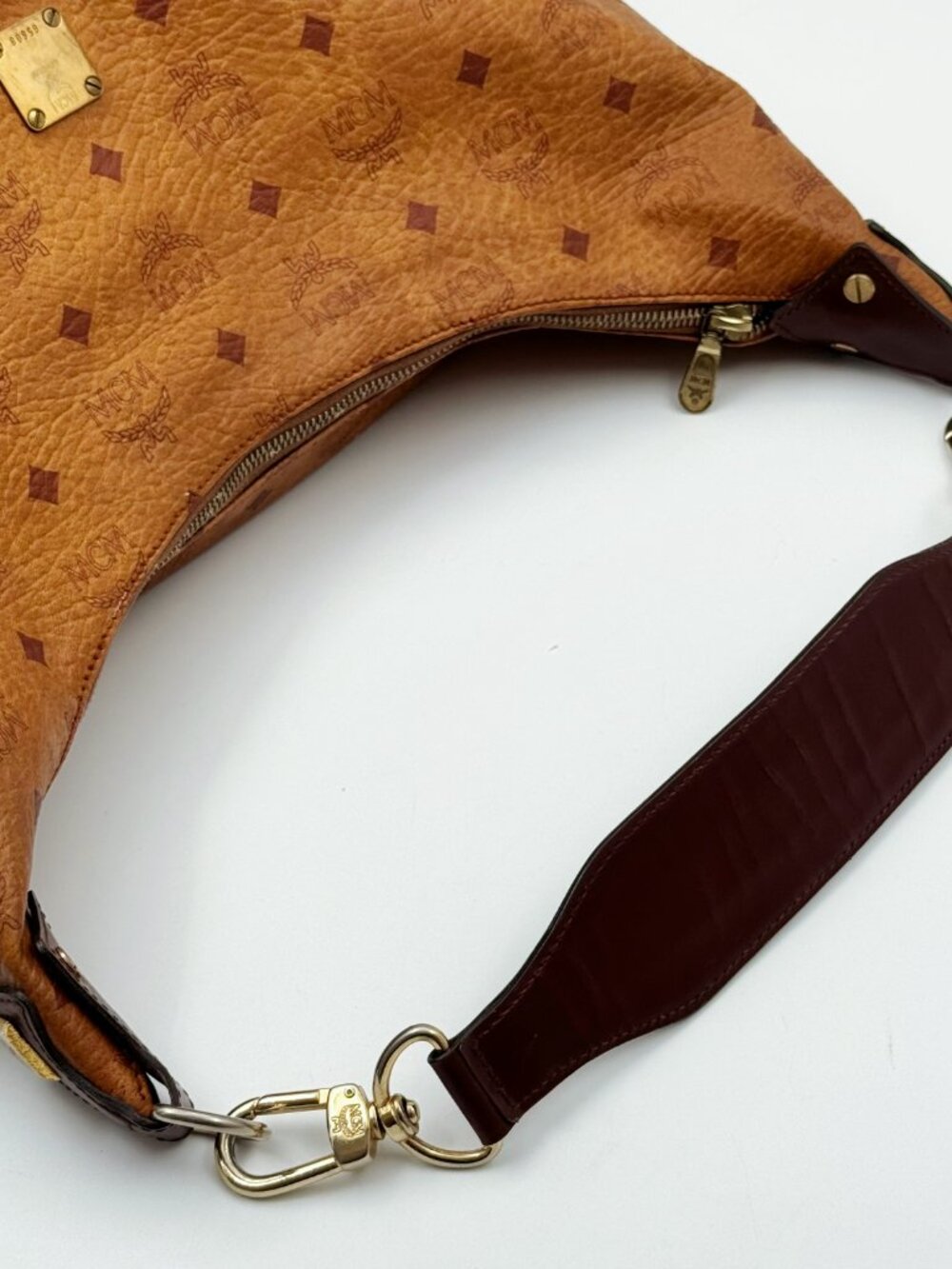 MCM Visetos Brown Cognac Large Hobo Shoulder Bag Logo Monogram Vintage - Picture 8 of 13